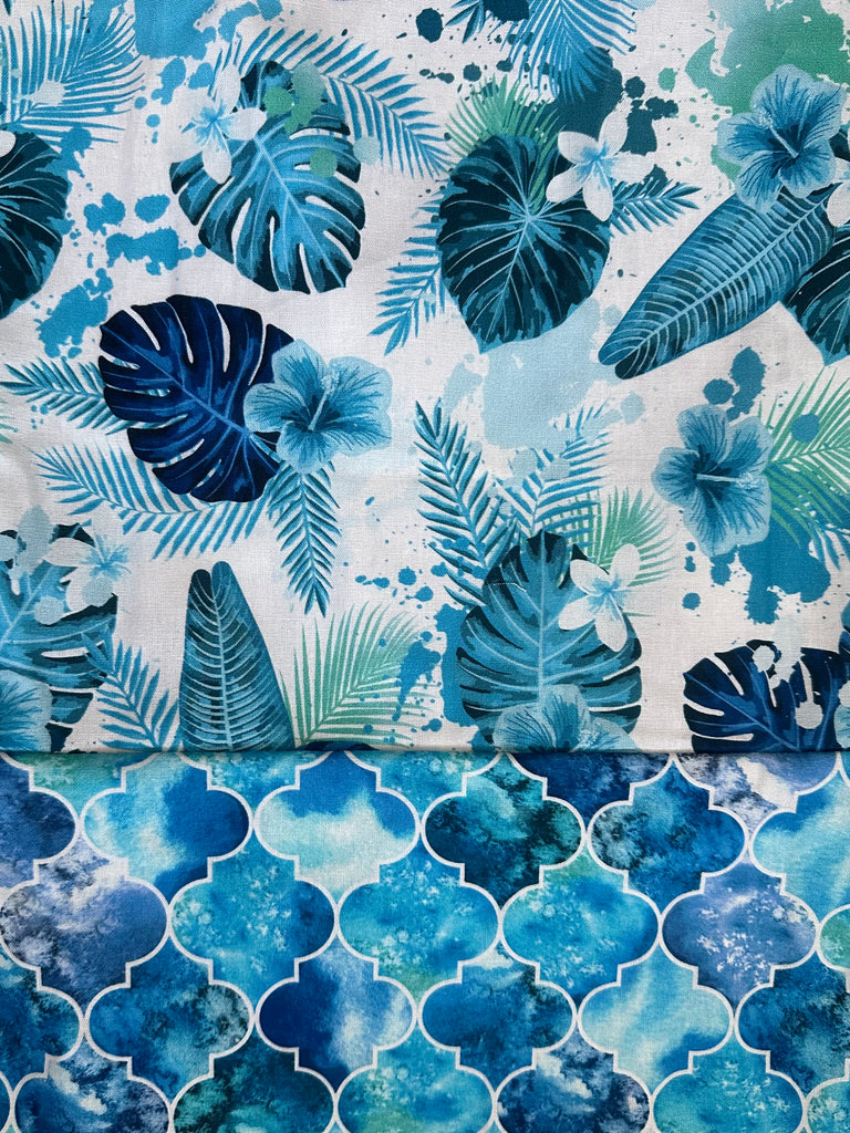 Cotton PANT - Blue Tropical Flower w/ Blue