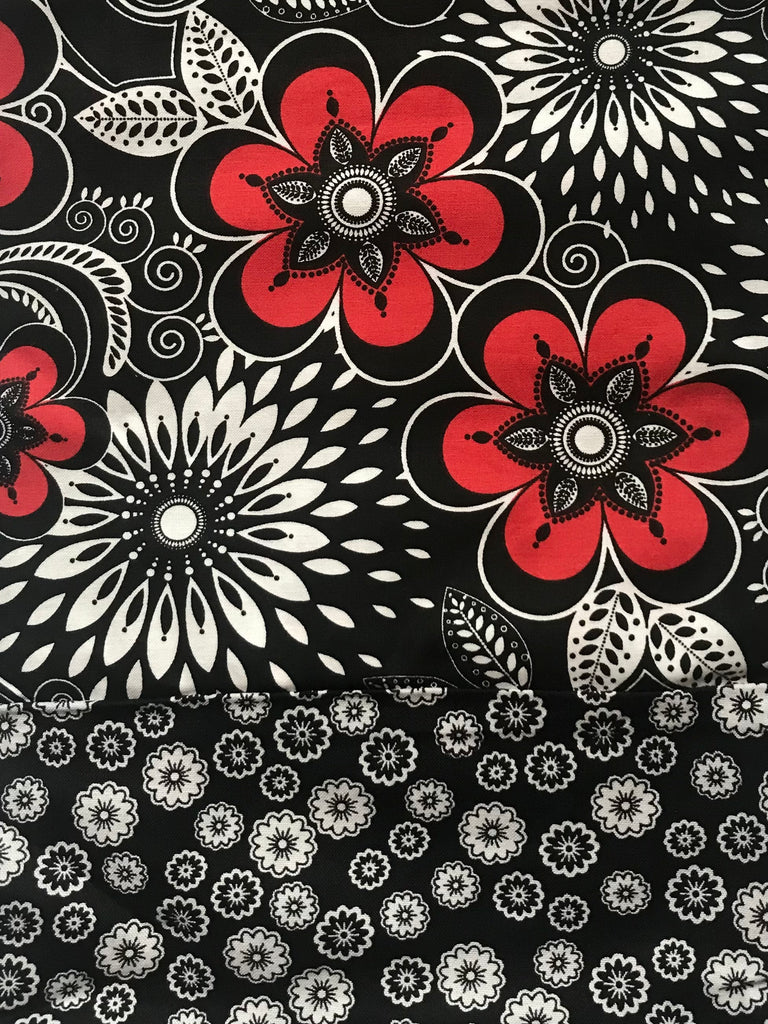 CAPRI Cotton - Black & Red Flower w/