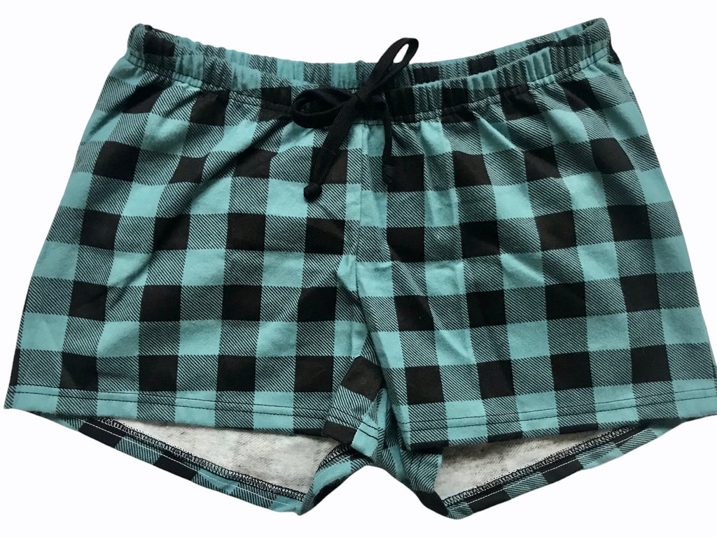 Female BOXERS Flannel -  Teal & Black Buffalo Check