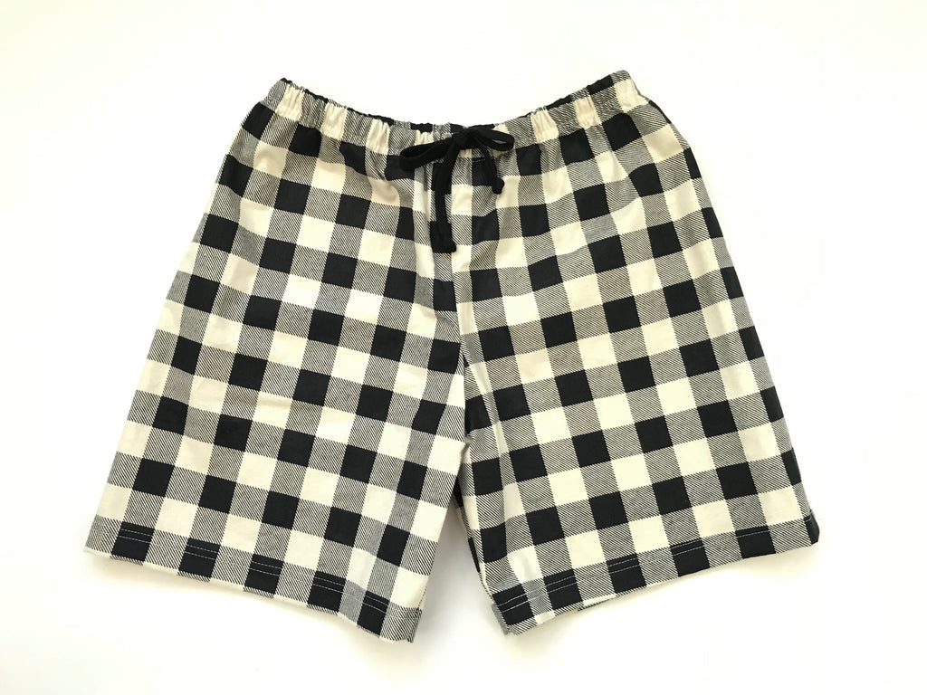 Unisex Flannel Shorts - Black & Cream Buffalo Check