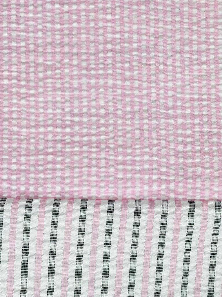 CAPRI Seersucker  -  Pink Gingham w/ Pink & Grey Stripe