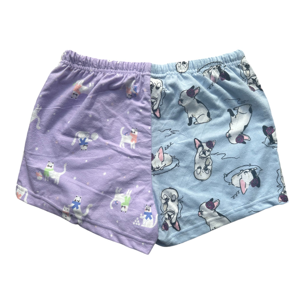 Female BOXERS Flannel- Colour block -Grey Cat/ Hedgehog/ Puppy/ Mauve Kitty