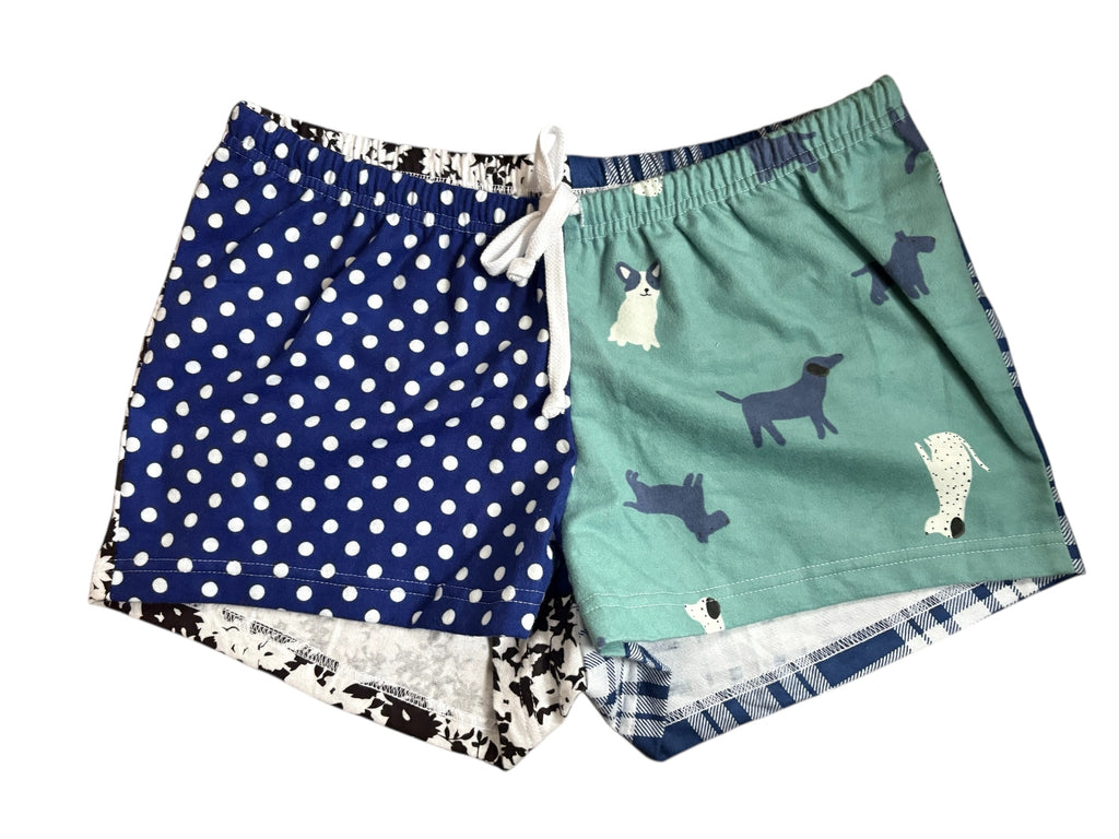 Female BOXERS Flannel- Colour block - Navy Dot/ Teal Dogs & Blue Plaid/ Black & White Flower