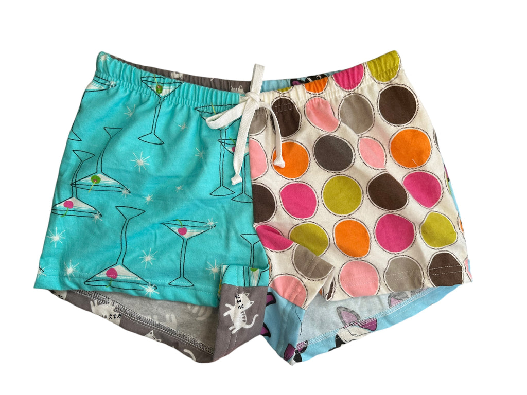 Female BOXERS Flannel- Colour block - martini glasses/ circles/ Grey cat / Boston terriers