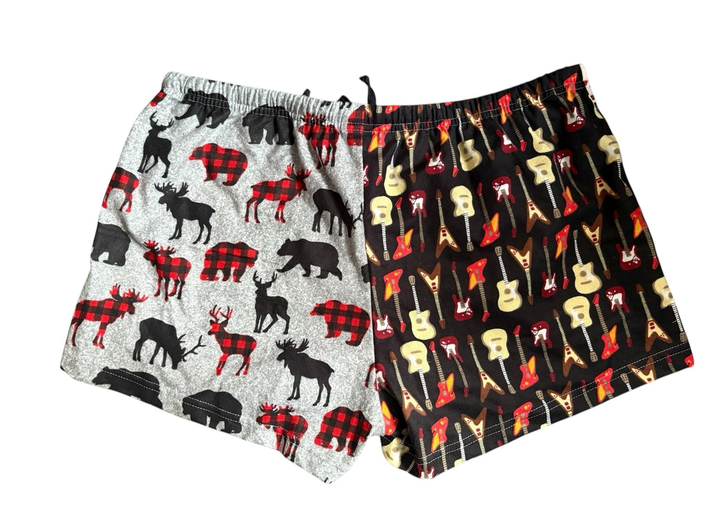Female BOXERS Flannel- Colour block - Canadian Stripe/Buffalo Check & Moose/Guitar