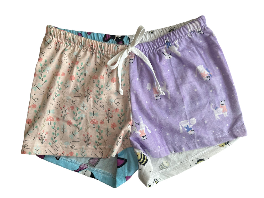 Female BOXERS Flannel- Colour block - peach flower/mauve cat/ Boston terriers/ bees ￼