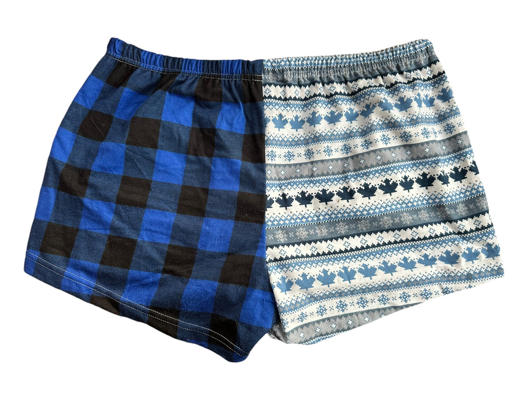 Female BOXERS Flannel- Colour block - chevron /mugs //Buffalo check / blue Canada