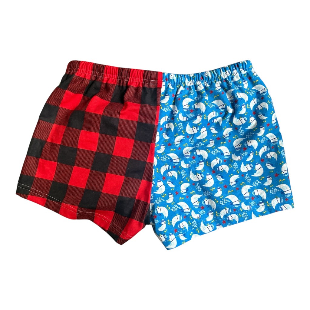 Female BOXERS Flannel- Colour block - Red Dog/Bursts & Buffalo Check/ Blue