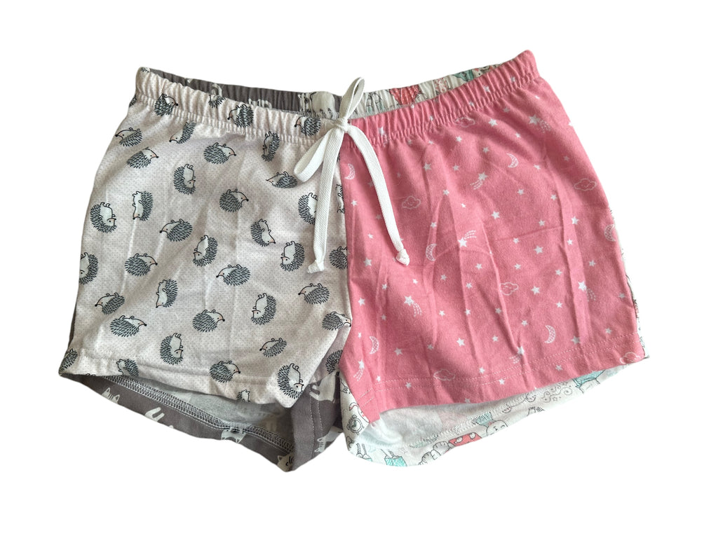 Female BOXERS Flannel- Colour block - hedgehog/ pink / animal in PJ / grey cat