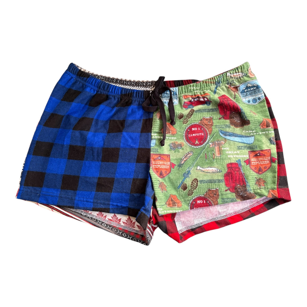 Female BOXERS Flannel- Colour block - Blue / Camping & red / Canadian