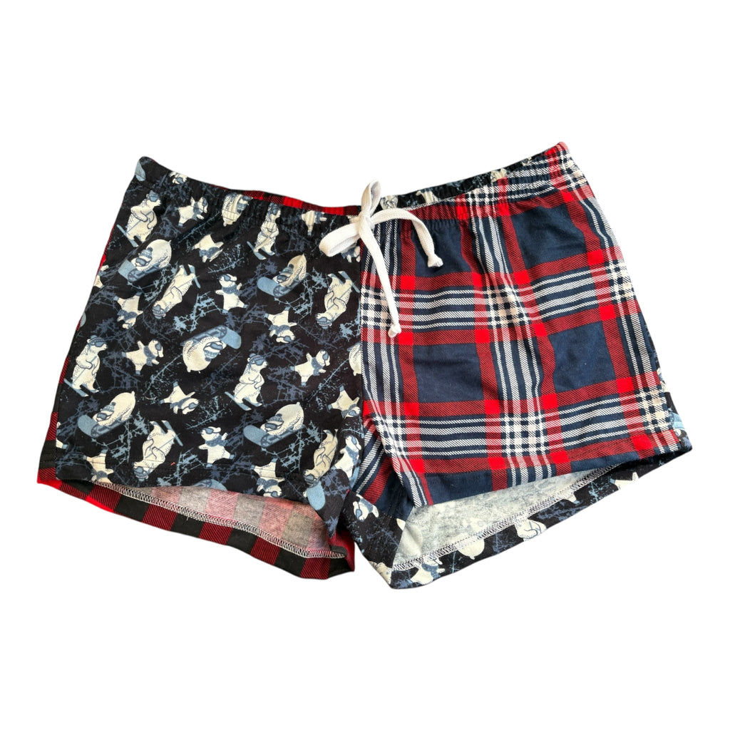 Female BOXERS Flannel- Colour block - Ski Bears: Plaid & Ski Bears/Red