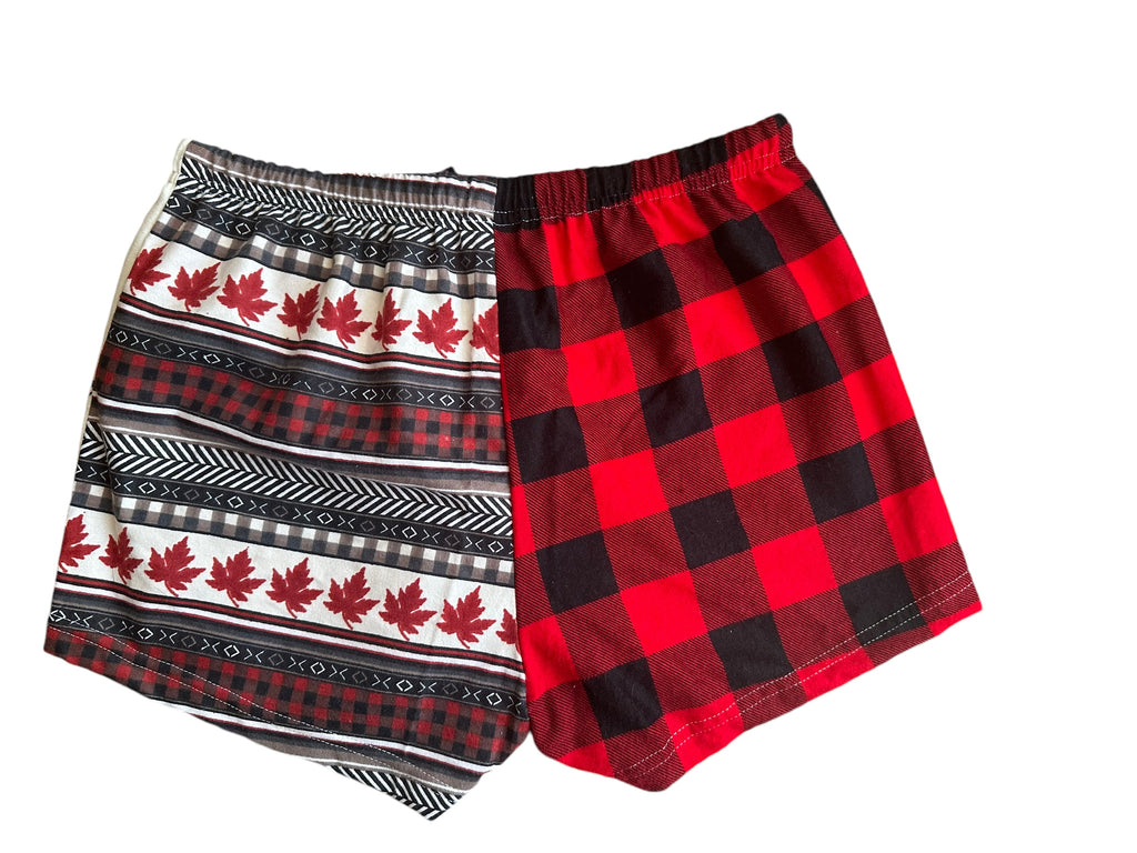 Female BOXERS Flannel- Colour block - grey plaid/ deer head/Canada stripe, /buffalo check