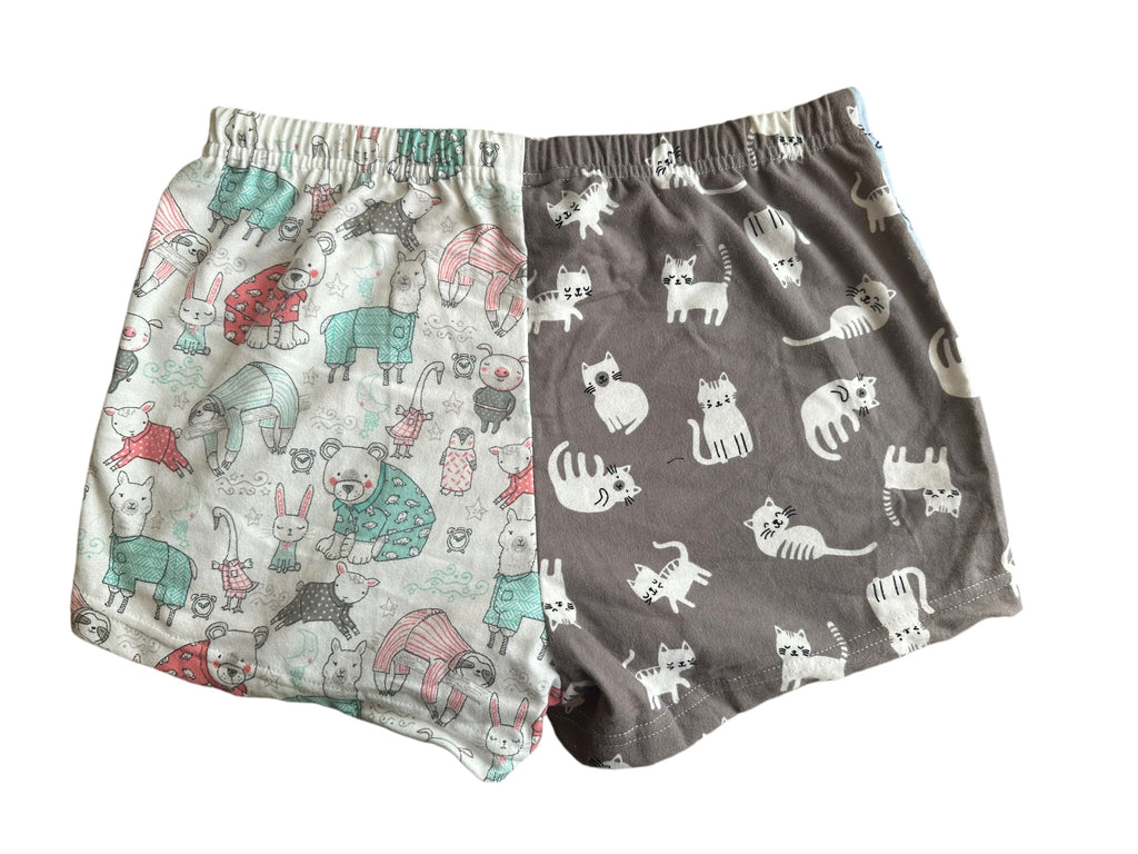 Female BOXERS Flannel- Colour block - peach flower / puppies / animal in PJ / grey cat