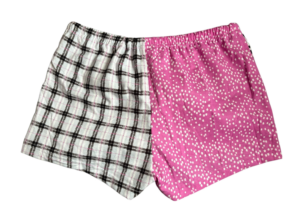 Female BOXERS Flannel- Colour block -  Leopard/Pink Dot & Plaid/Pink