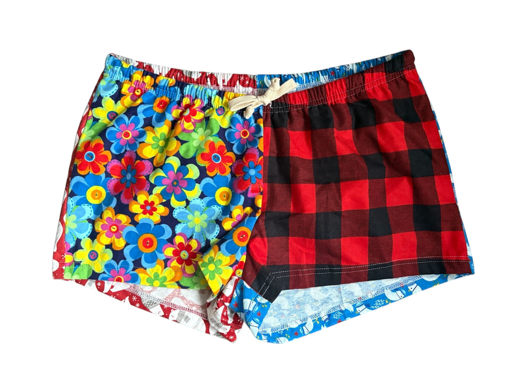 Female BOXERS Flannel- Colour block - Flower/Buffalo Check & Blue Bird / Polar Bear