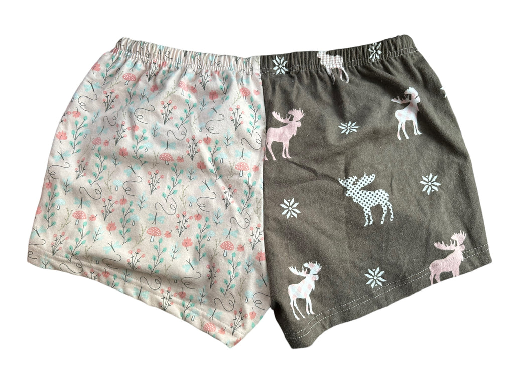 Female BOXERS Flannel- Colour block - circles/ dogs// peach flower / brown moose