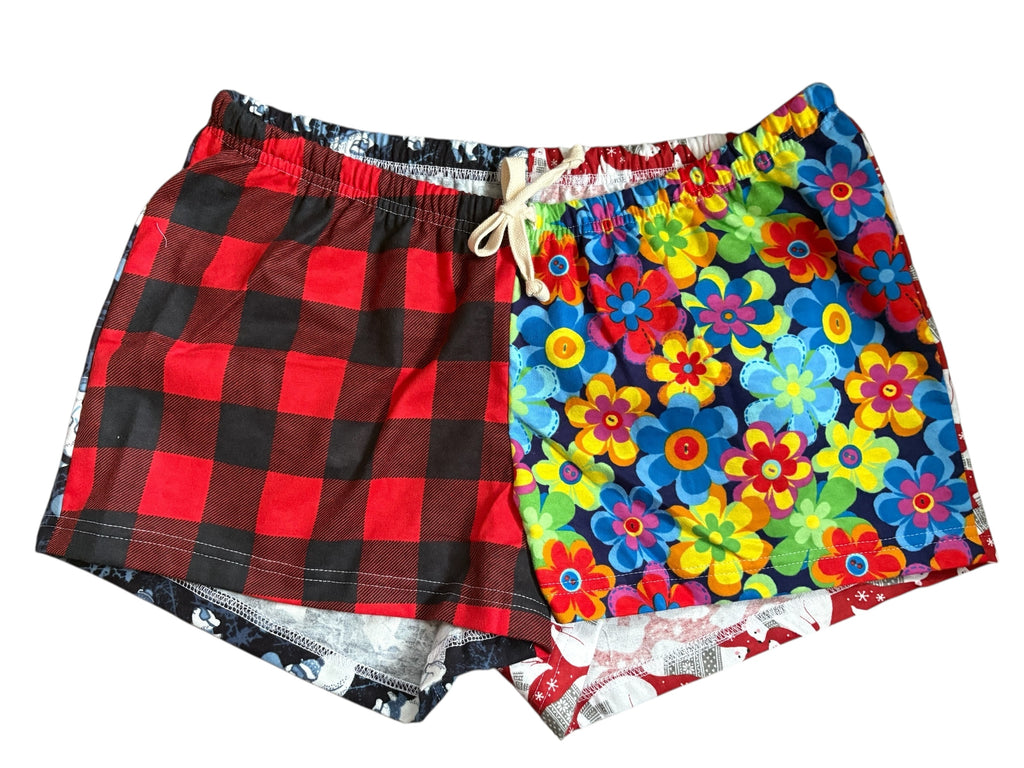 Female BOXERS Flannel- Colour block - Buffalo Check/ Flower & Polar Bear/ Ski Bear