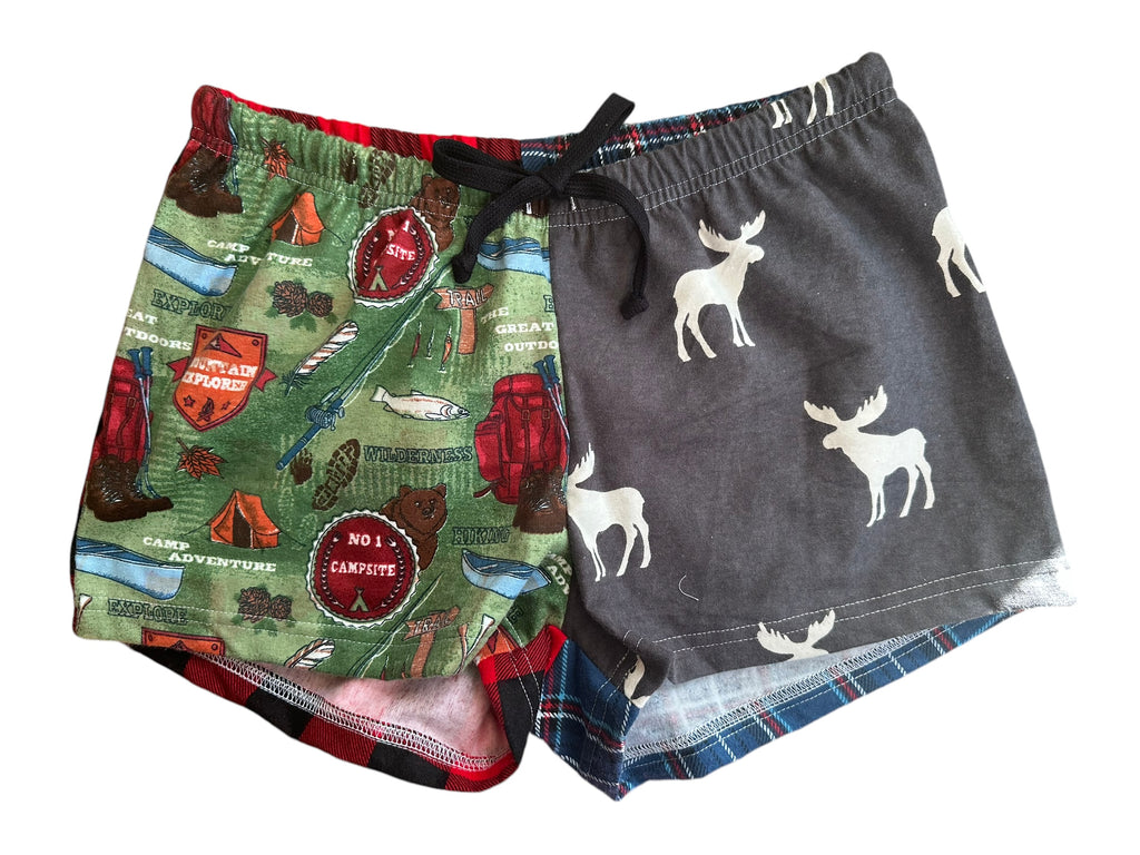 Female BOXERS Flannel- Colour block - camping/moose/blue plaid/buffalo