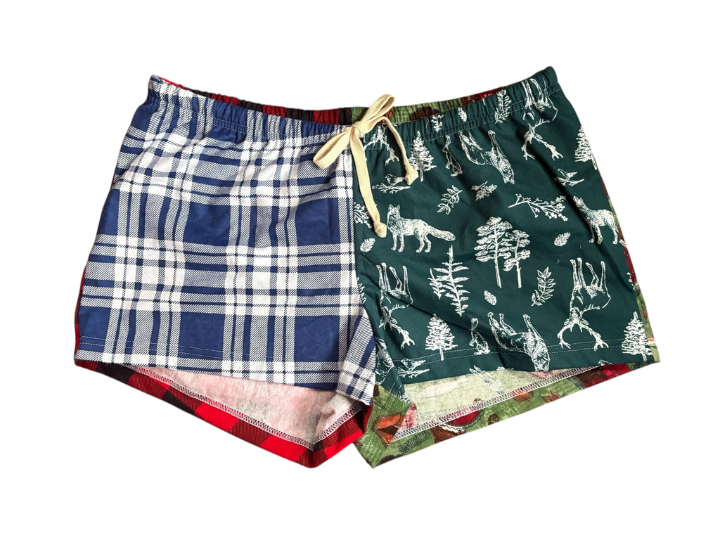 Female BOXERS Flannel- Colour block - Blue Plaid/ Wild Animals & Camping/ Buffalo Check