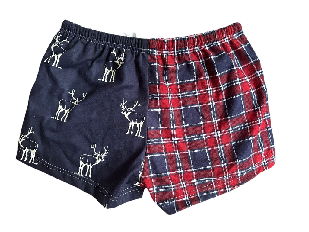 Female BOXERS Flannel- Colour block - red wine / chevron //plaid/ deer