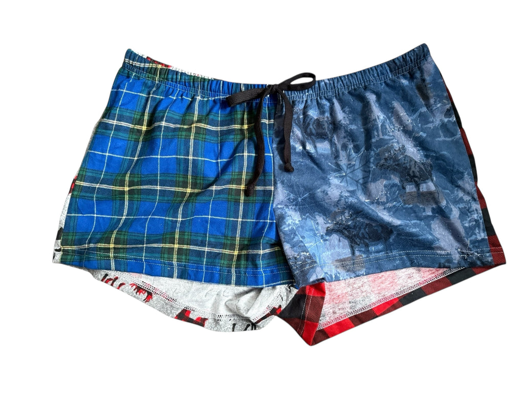 Female BOXERS Flannel- Colour block - Plaid/Navy Moose & Buffalo Check/Moose