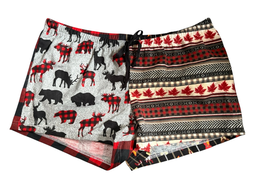 Female BOXERS Flannel- Colour block - Moose/Canadian Stripe & Buffalo Check/Guitar
