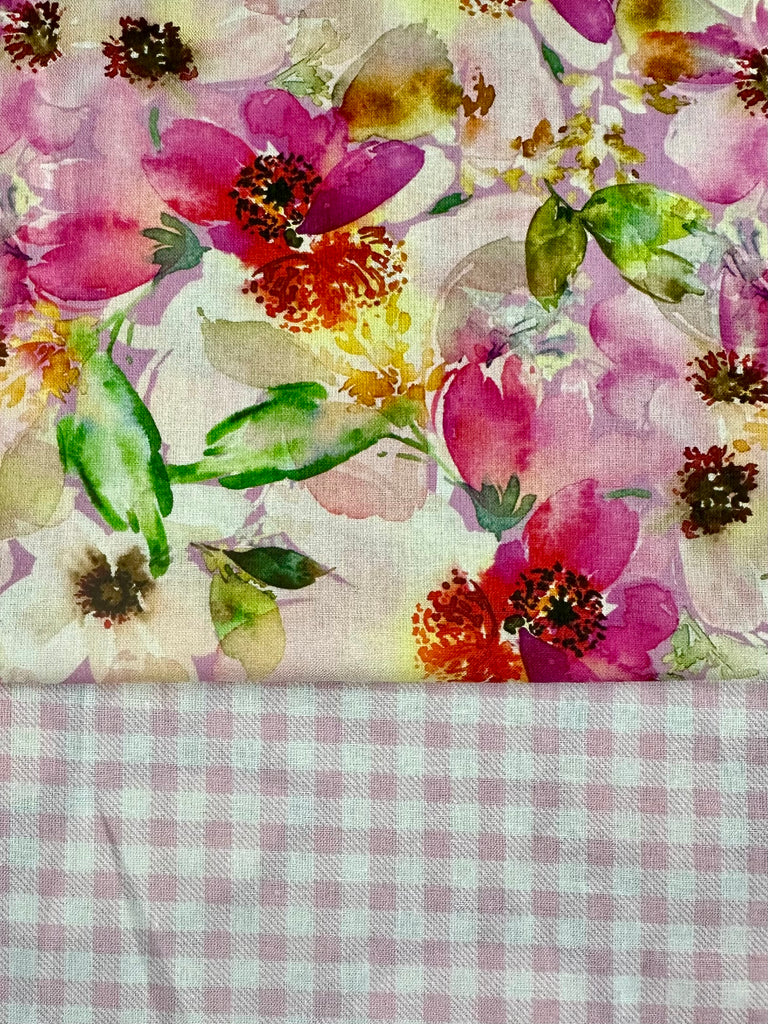 CAPRI Cotton - Floral w/ Pink Gingham