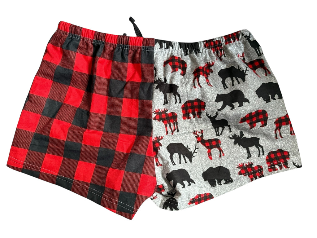 Female BOXERS Flannel- Colour block - Plaid/Navy Moose & Buffalo Check/Moose