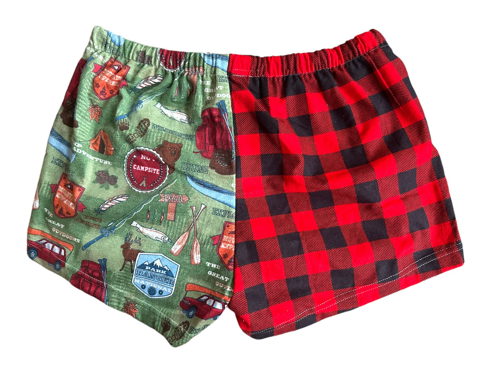 Female BOXERS Flannel- Colour block -  grey plaid/ animals // buffalo check / camping