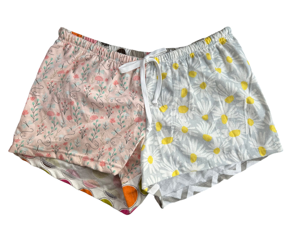 Female BOXERS Flannel- Colour block - peach flower / daisy / chevron /circles