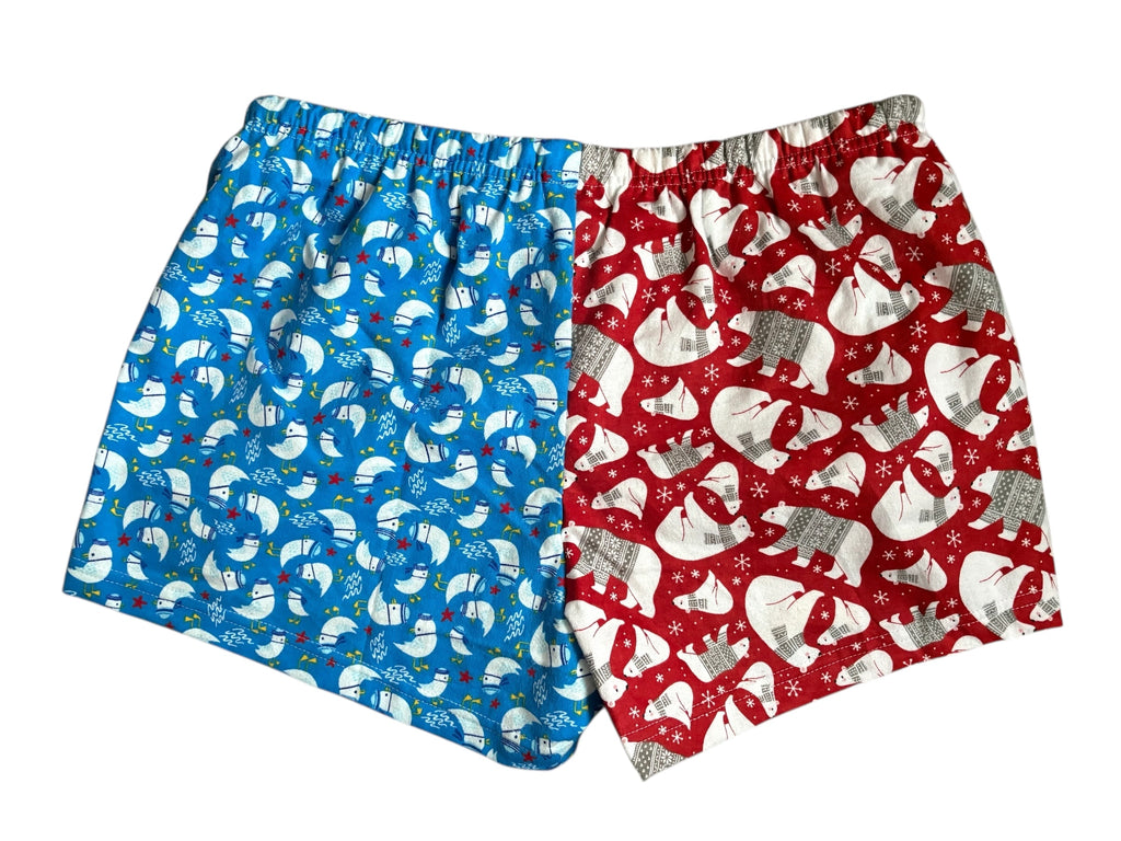 Female BOXERS Flannel- Colour block - Flower/Buffalo Check & Blue Bird / Polar Bear