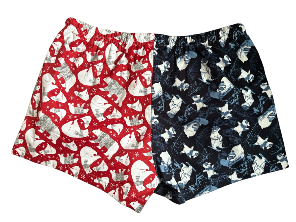 Female BOXERS Flannel- Colour block - Buffalo Check/ Flower & Polar Bear/ Ski Bear