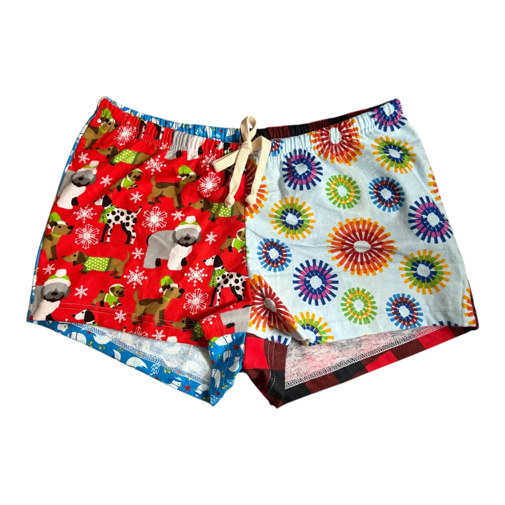 Female BOXERS Flannel- Colour block - Red Dog/Bursts & Buffalo Check/ Blue