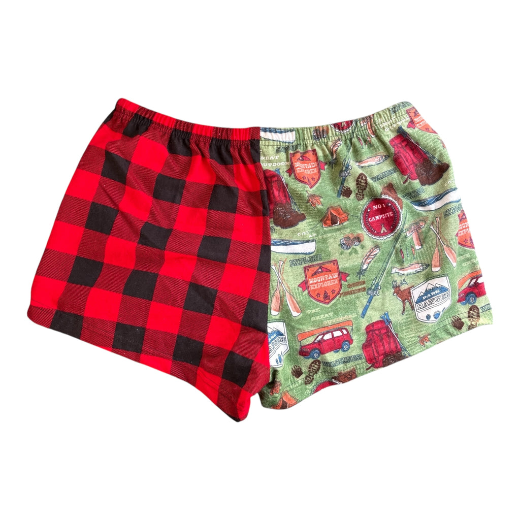 Female BOXERS Flannel- Colour block - Moose/Canadian & red/Camping
