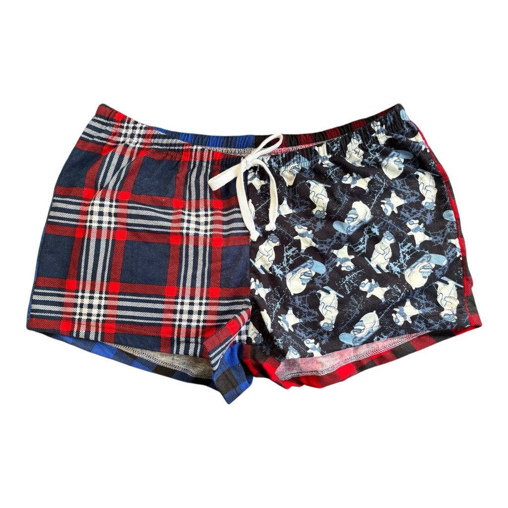 Female BOXERS Flannel- Colour block - Ski Bears: Plaid & Red/ Blue Buffalo