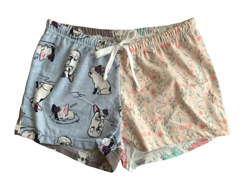 Female BOXERS Flannel- Colour block - peach flower / puppies / animal in PJ / grey cat