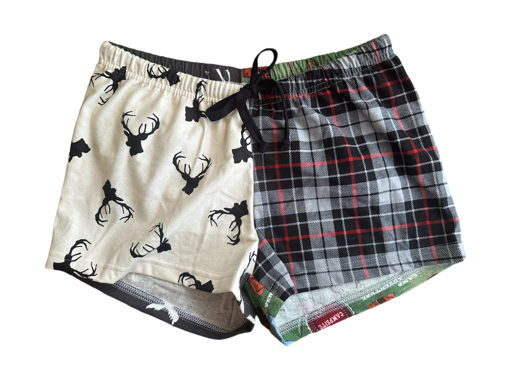 Female BOXERS Flannel- Colour block - deer head/ grey plaid/camping/ moose