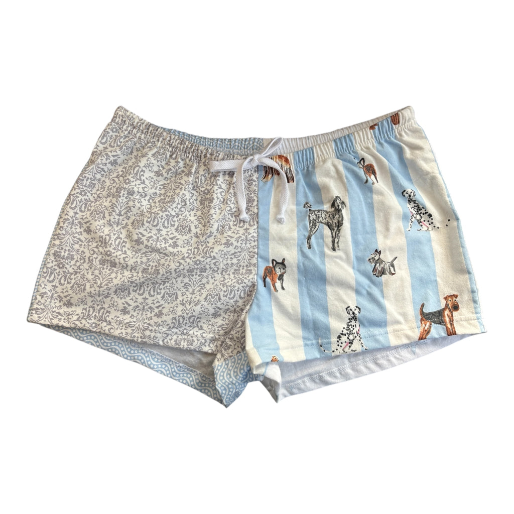 Female BOXERS Flannel- Colour block -Grey/Dogs & Stars/Lt Blue