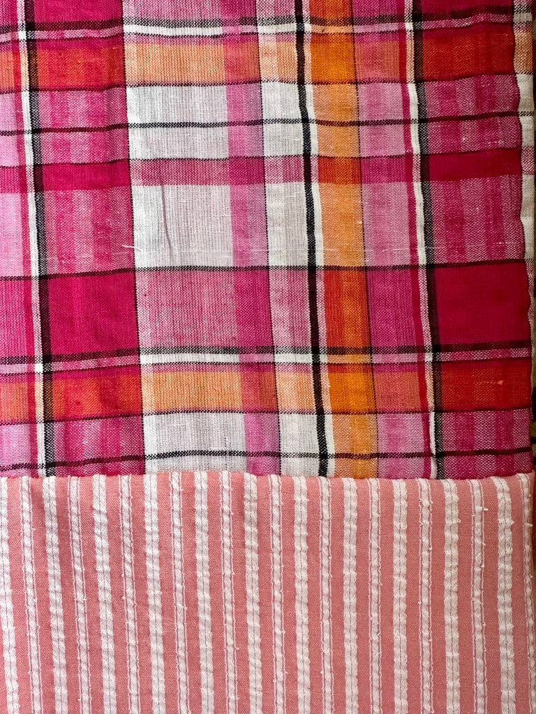 Seersucker Cotton PANT - Pink Plaid w/ Peach Stripe