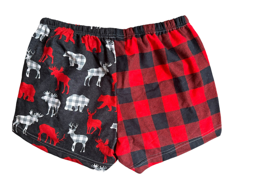 Female BOXERS Flannel- Colour block - moose/Canadian stripe// animals/buffalo check