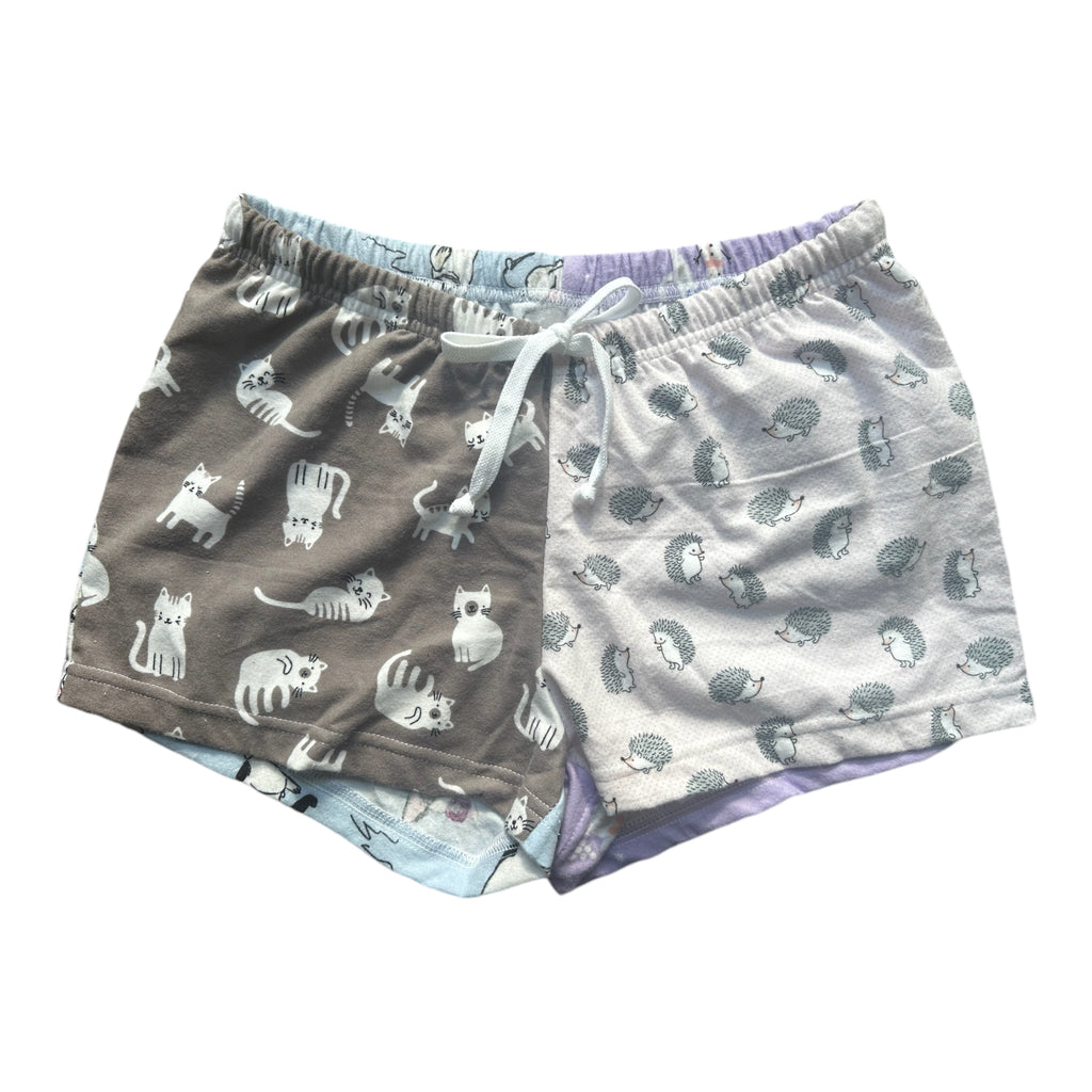 Female BOXERS Flannel- Colour block -Grey Cat/ Hedgehog/ Puppy/ Mauve Kitty