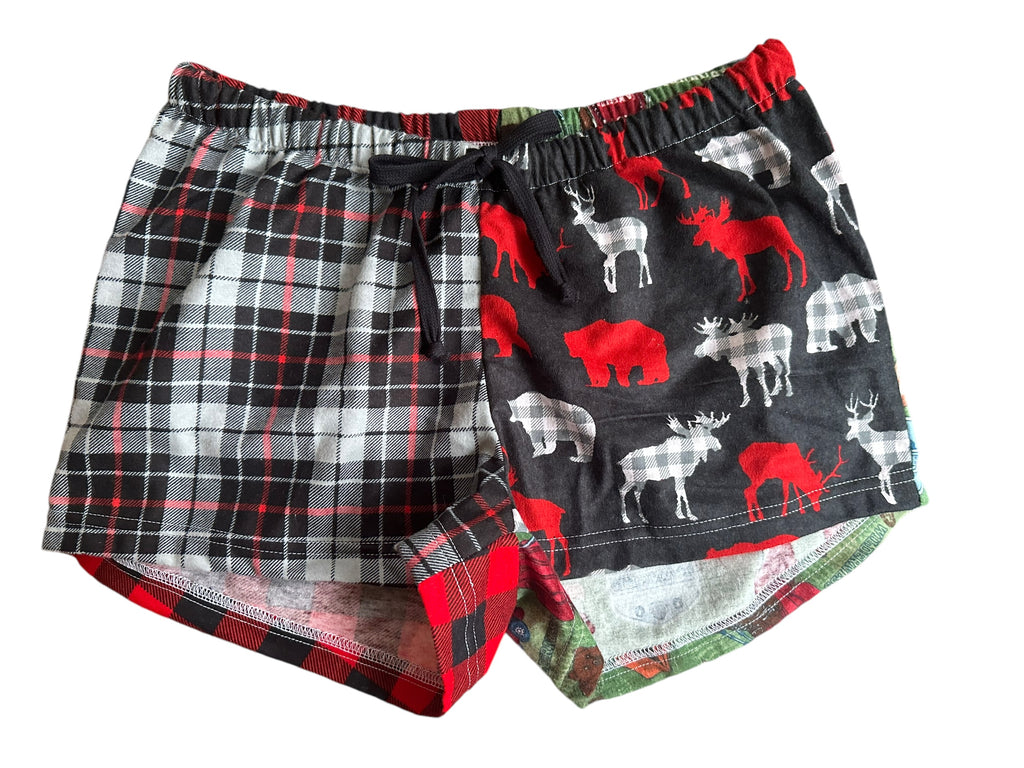 Female BOXERS Flannel- Colour block -  grey plaid/ animals // buffalo check / camping