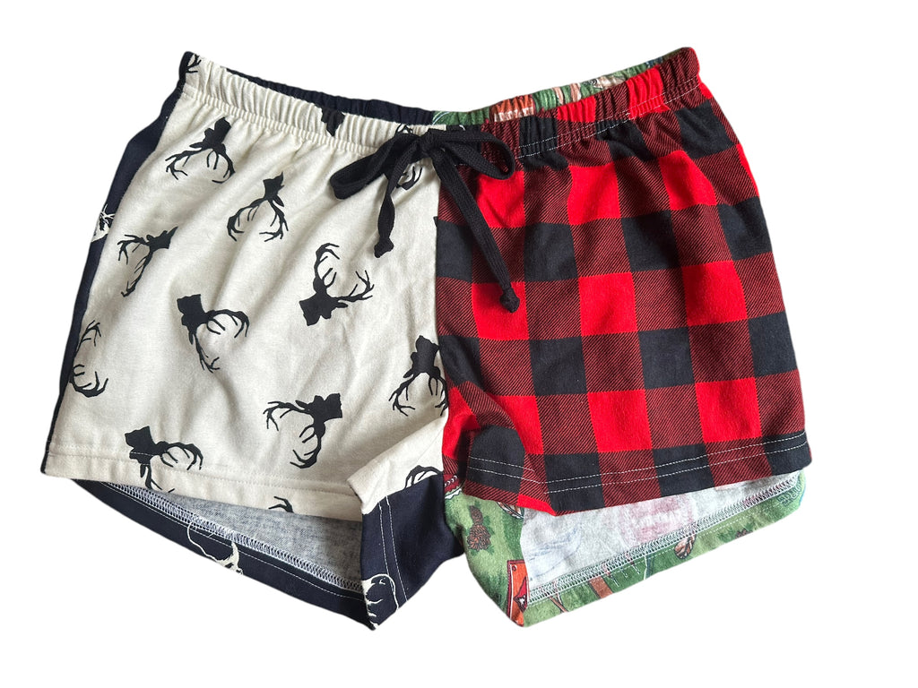 Female BOXERS Flannel- Colour block - deer head / buffalo check // camping / navy deer