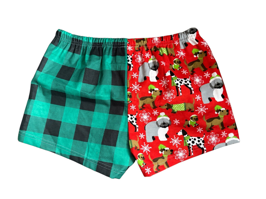 Female BOXERS Flannel- Colour block - Blue Buffalo Check/Flower & Green Buffalo/ Red Dog