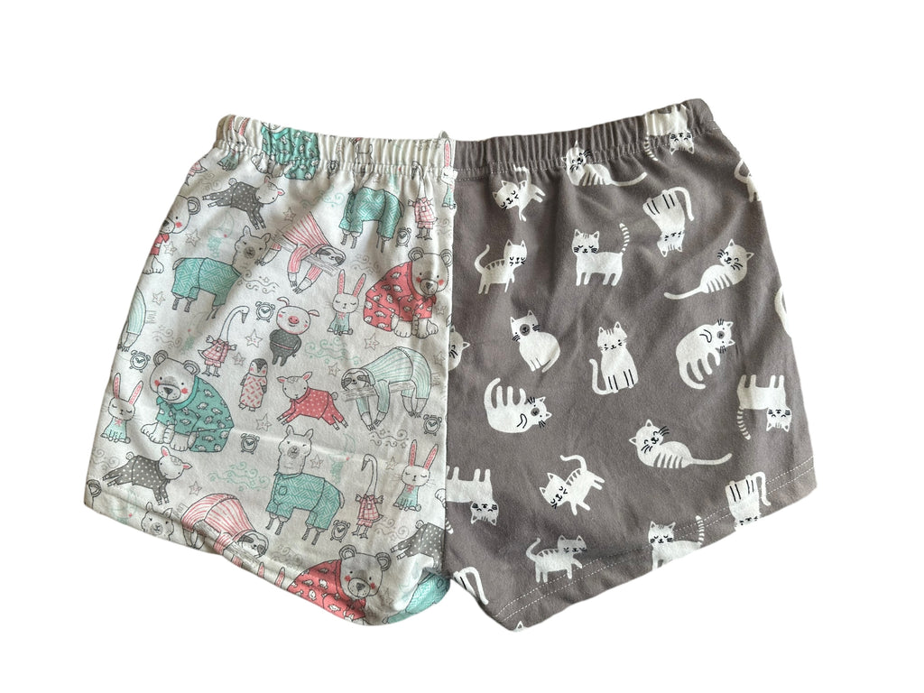 Female BOXERS Flannel- Colour block - hedgehog/ pink / animal in PJ / grey cat