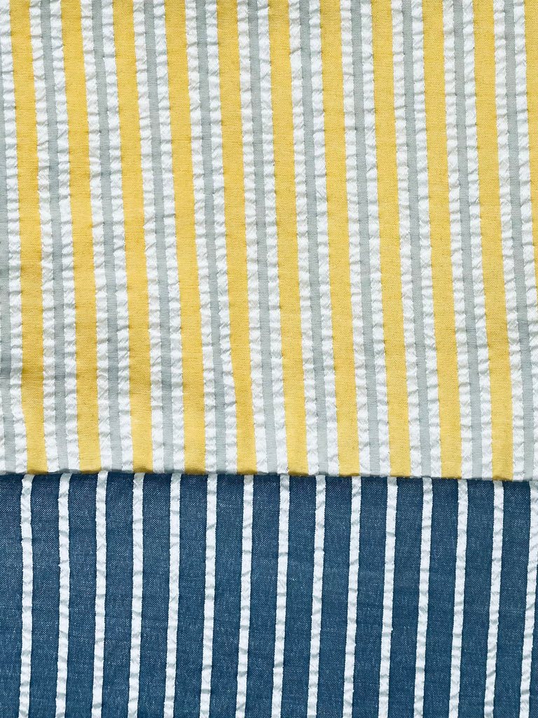 CAPRI Seersucker  -  Yellow & Grey w/ Blue Stripe