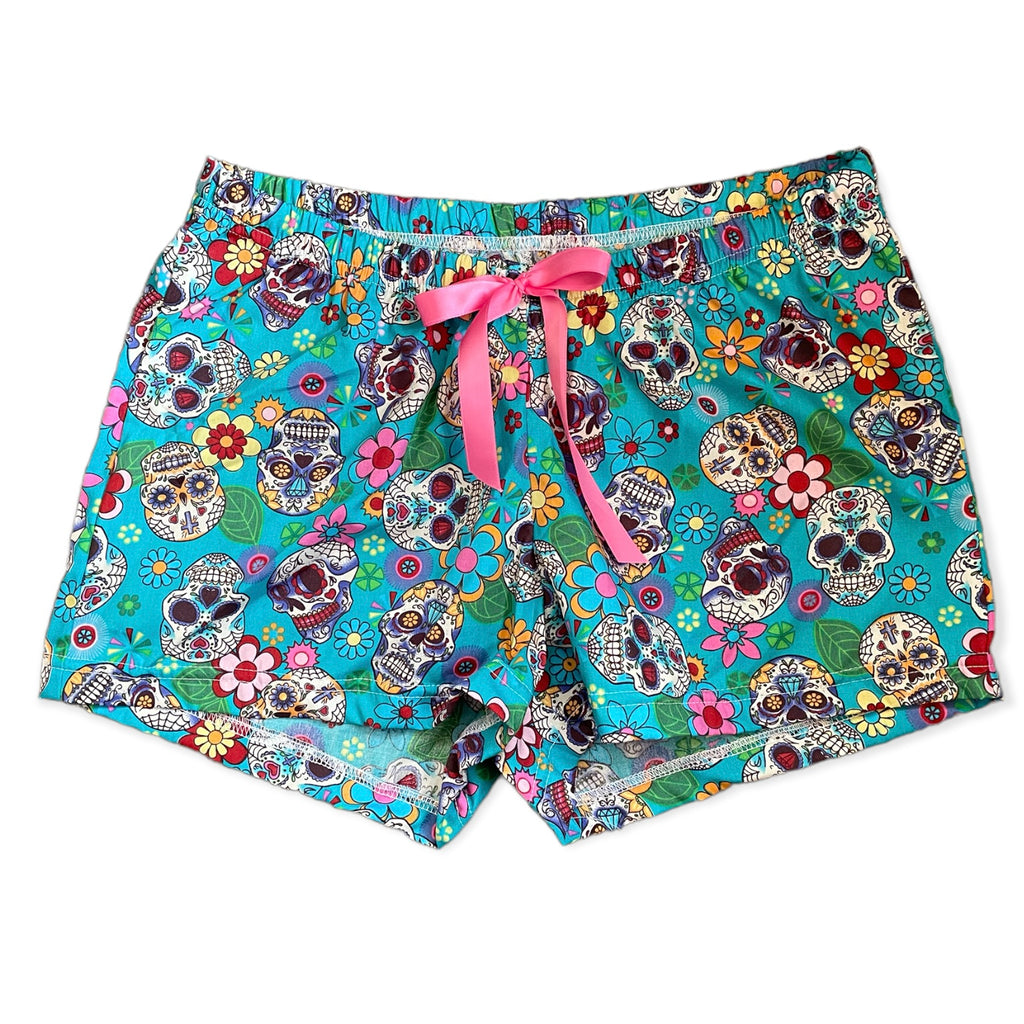 Female BOXERS  Cotton - Candy Skulls Blue