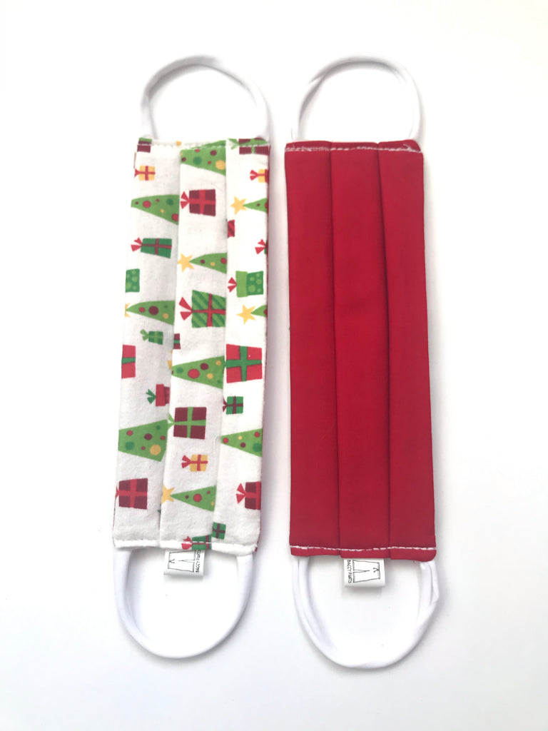 Masks - White Xmas Trees Flannel & Red Cotton