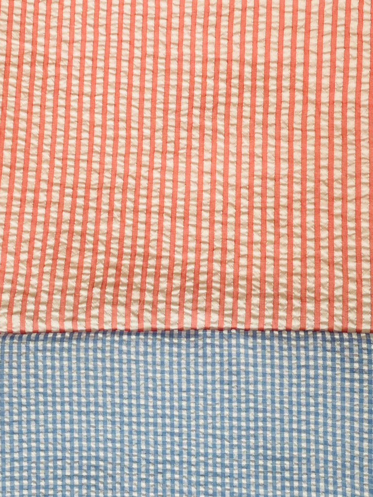 CAPRI Seersucker  -  Peach w/ Blue Stripe