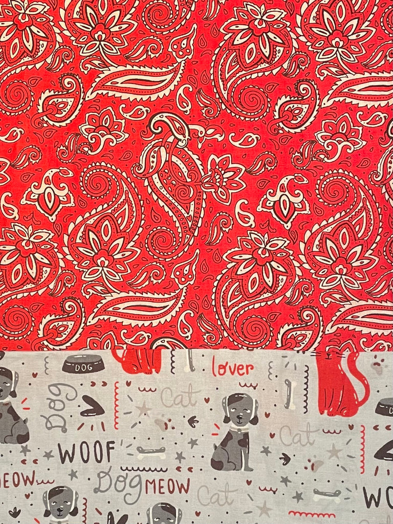CAPRI Cotton - Red Paisley w/ Cats & Dogs